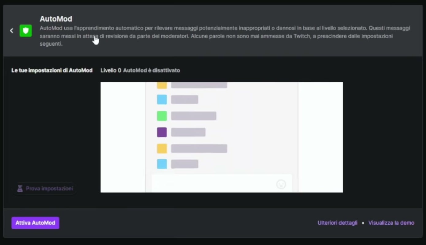 AutoMod: moderazione automatica della chat Twitch